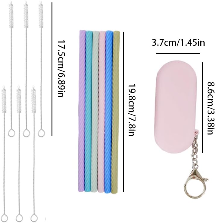 6 Sets Silicone Reusable Straws with Cases & Cleaning Brushes, Foldable Portable Travel Straws for for Travel & Party Cold or Hot