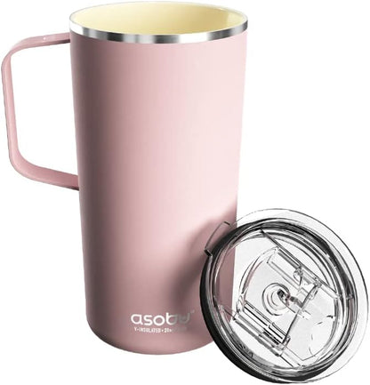 asobu Ultimate Ceramic Travel Mug, 12oz Insulated Stainless Steel Coffee Cup with Handle & Splash-Resistant Lid, Ceramic Lined for Pure Taste, BPA-Free, Double-Wall Vacuum for Hot Drinks
