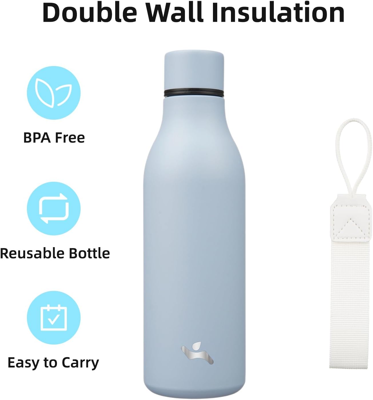 Konokyo Insulated Water Bottle with Strap,18 oz Double Wall Stainless Steel Vacuum Bottles Metal Water Flask,Macaron Green - Colors A