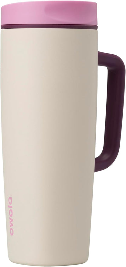 Owala SmoothSip Slider Insulated Stainless Steel Coffee Tumbler, Reusable Iced Coffee Cup, Hot Coffee Travel Mug, BPA Free 20 oz, Grey/Blue (High Dive)