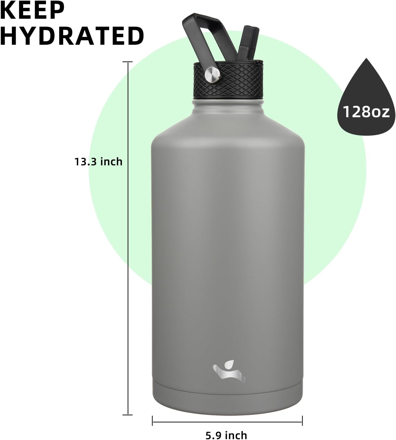 Konokyo 22oz Stainless Steel Bottles with 3 Lids Sport Insulated Water Bottle,Mint