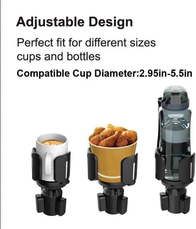 Car Cup Holder Expander, Cup Holder Extender Adapter with Expandable Arm and Offset Adjustable Base