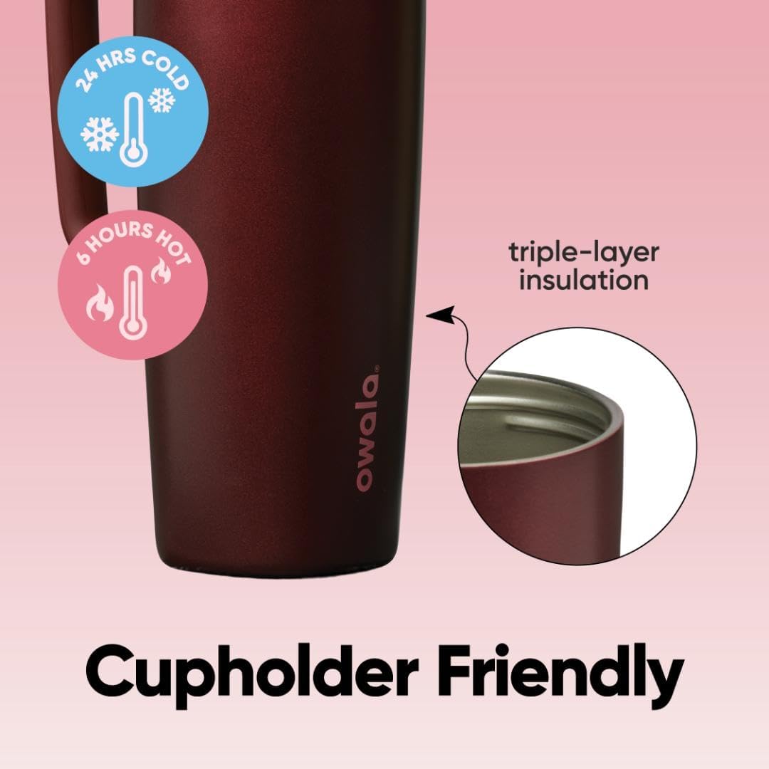 Owala SmoothSip Slider Insulated Stainless Steel Coffee Tumbler, Reusable Iced Coffee Cup, Hot Coffee Travel Mug, BPA Free 20 oz, Grey/Blue (High Dive)