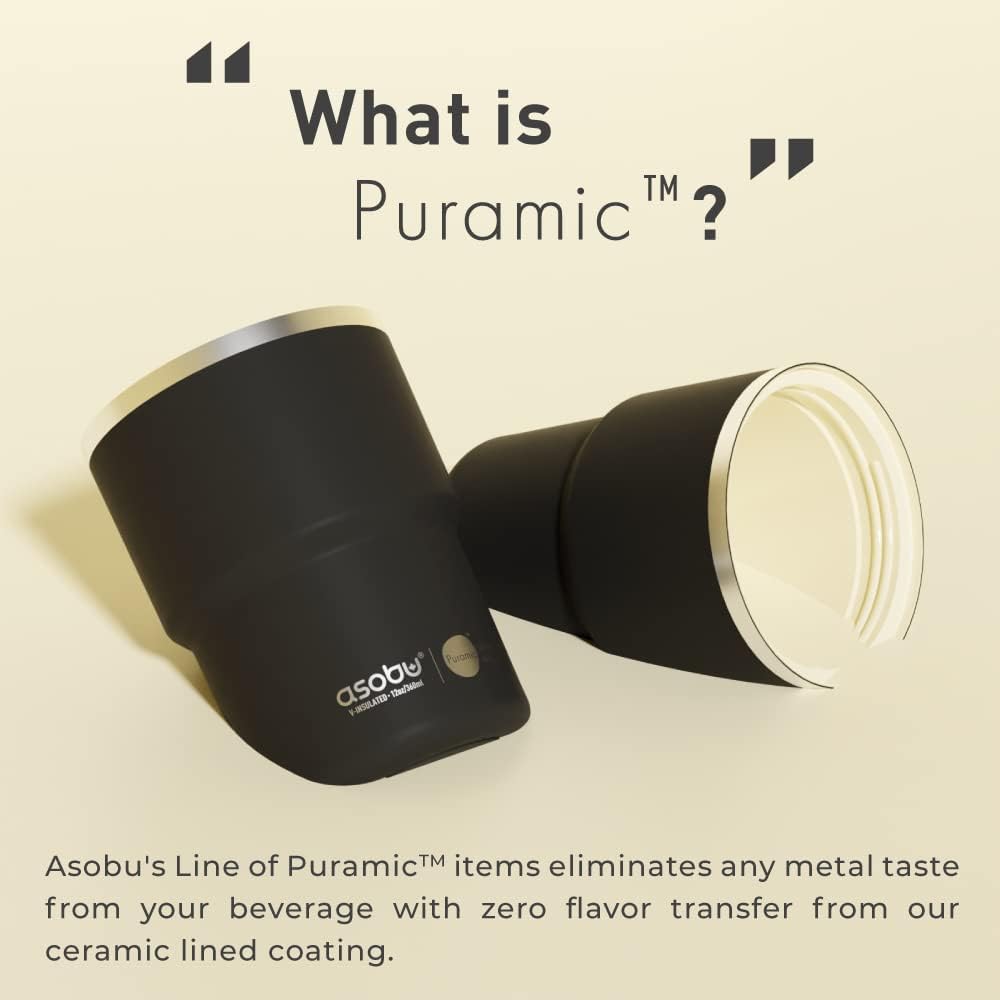 asobu Ultimate Ceramic Travel Mug, 12oz Insulated Stainless Steel Coffee Cup with Handle & Splash-Resistant Lid, Ceramic Lined for Pure Taste, BPA-Free, Double-Wall Vacuum for Hot Drinks