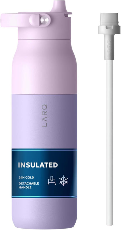 LARQ Swig Top — Insulated Stainless Steel Water Bottle with Straw, Detachable Silicone Handle, Vacuum 24h Cold, BPA-Free Metal Bottle for Gym, Travel, Office, Wide Mouth for Ice — 23 oz, Mojave Dune