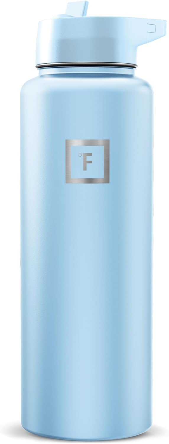 IRON °FLASK Camping & Hiking Hydration Flask with Straw, Wide Mouth Insulated Stainless Steel Sports Water Bottle - 40 oz Midnight Black