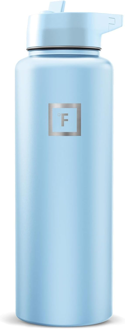 IRON °FLASK Camping & Hiking Hydration Flask with Straw, Wide Mouth Insulated Stainless Steel Sports Water Bottle - 40 oz Midnight Black