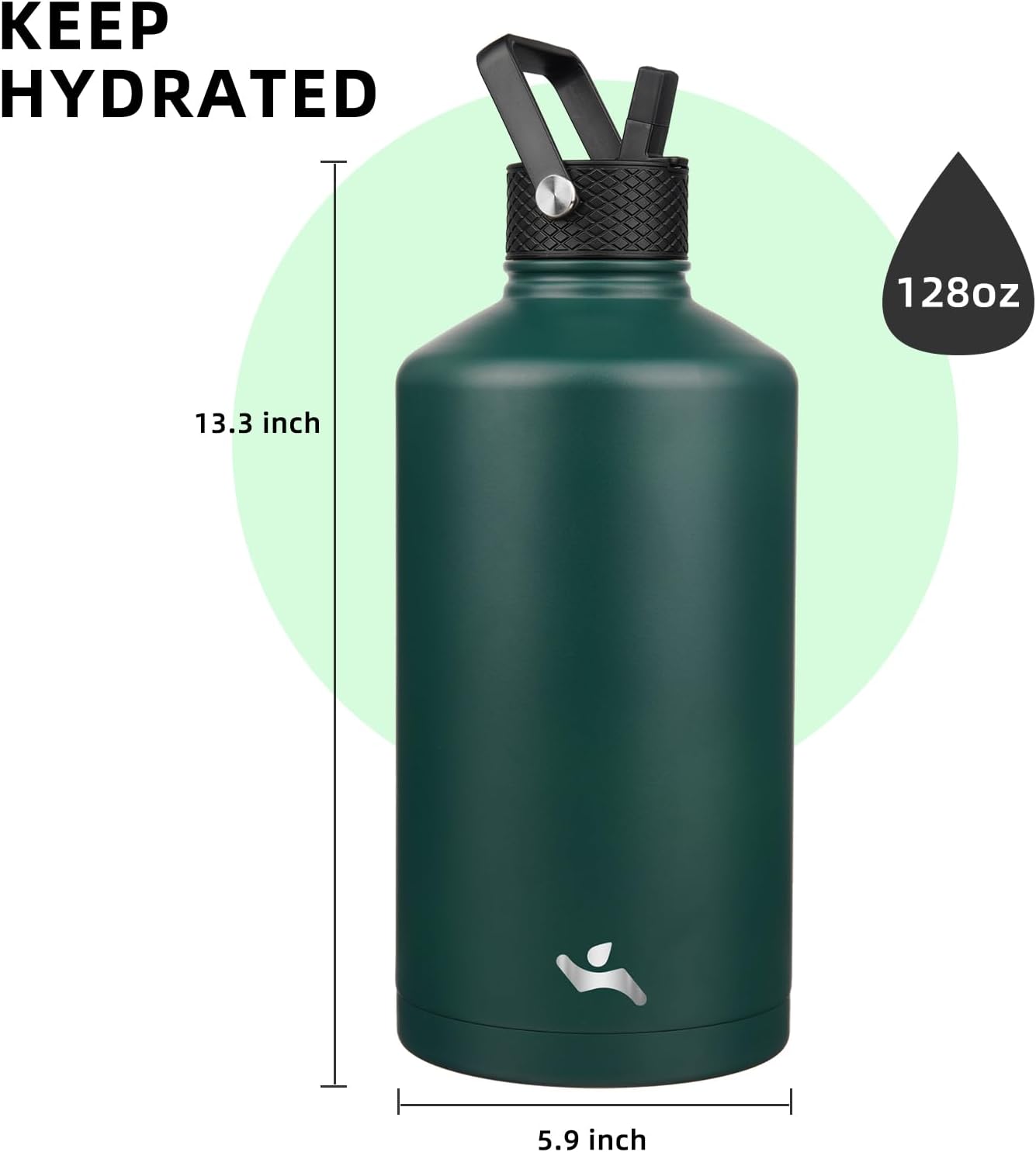 Konokyo 22oz Stainless Steel Bottles with 3 Lids Sport Insulated Water Bottle,Mint