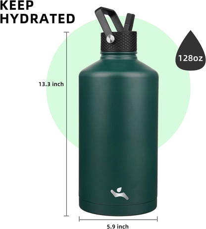 Konokyo 22oz Stainless Steel Bottles with 3 Lids Sport Insulated Water Bottle,Mint