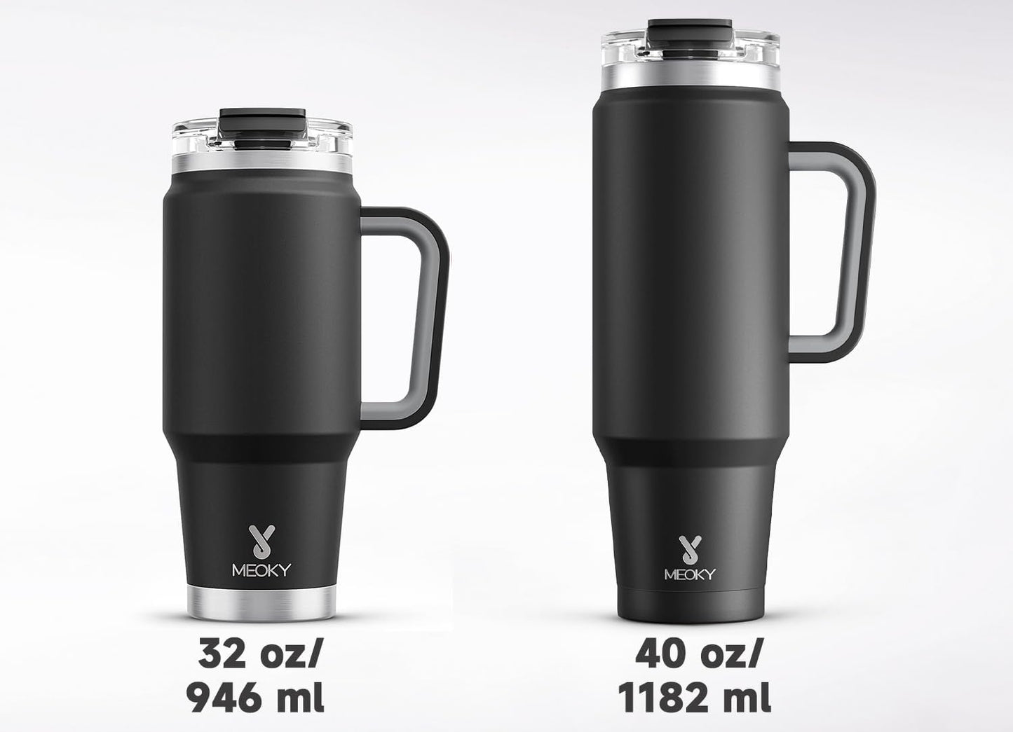 Meoky 32 oz Tumbler with Handle, Insulated Tumbler with Lid and Straw, Stainless Steel Travel Mug, Keeps Cold for 24 Hours, 100% Leak Proof, Fits in Car Cup Holder (Night)