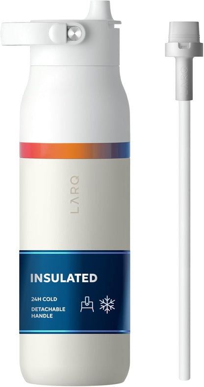 LARQ Swig Top — Insulated Stainless Steel Water Bottle with Straw, Detachable Silicone Handle, Vacuum 24h Cold, BPA-Free Metal Bottle for Gym, Travel, Office, Wide Mouth for Ice — 23 oz, Mojave Dune