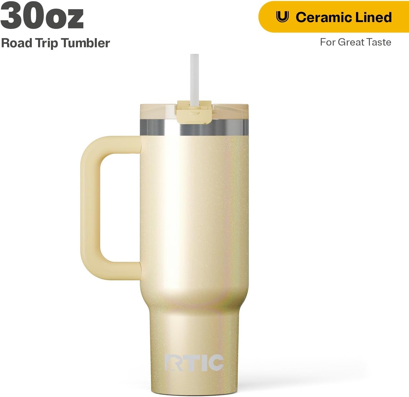 RTIC 30 oz Road Trip Tumbler Double-Walled Ceramic Lined InsulatedStainless Steel Portable Travel Coffee Mug Cup with Lid, Handle and Straw, Periwinkle Bouquet