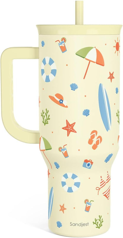 SANDJEST Pickleball 40oz Tumbler With Handle and Straw, Pickleball Queen Insulated Stainless Steel Travel Coffee Mug for Women Girls Players, Gift Idea for Birthday Christmas Mothers Day
