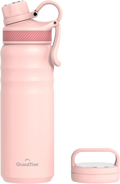 GRANDTIES 2 Lids Sports Stainless Steel Water Bottles – Wide Mouth Vacuum Insulated Reusable Leak Proof BPA-Free Travel Metal Canteen, Thermal Bottles for Men Women Gym (Ivory White 32 oz)