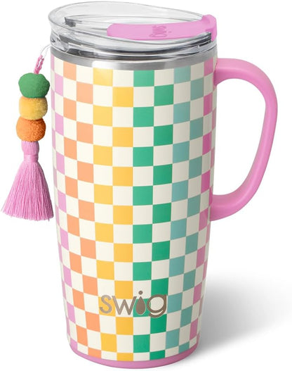 Swig Life 18oz Travel Mug, Insulated Tumbler with Handle and Lid, Cup Holder Friendly, Dishwasher Safe, Stainless Steel, Travel Coffee Cup (Honey Meadow)