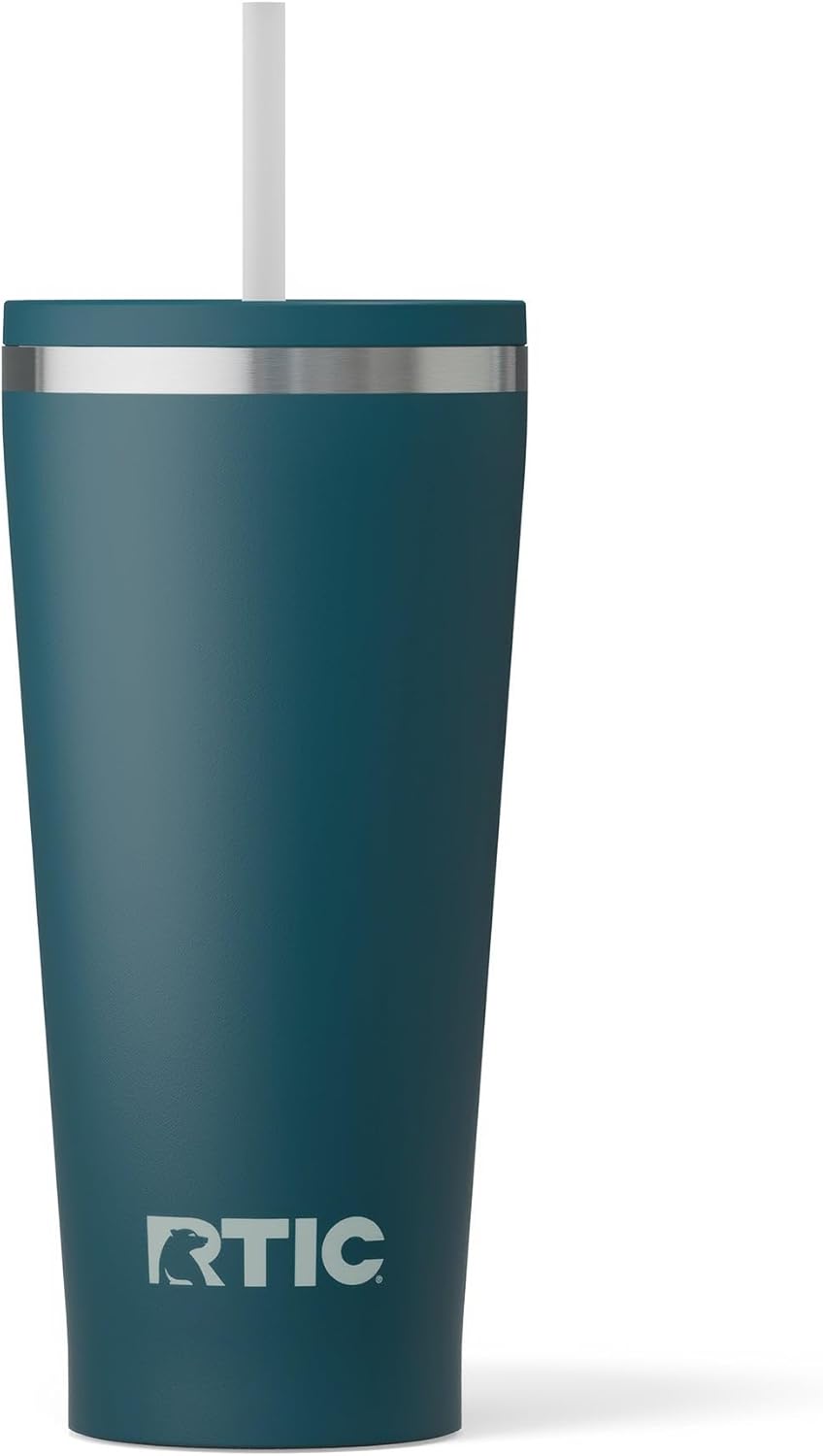 RTIC 20oz Everyday Tumbler Insulated Stainless Steel Portable Travel Coffee Cup with Straw, Ceramic Lining, Spill-Resistant Lid, BPA-Free, Hot and Cold Drink, Beach