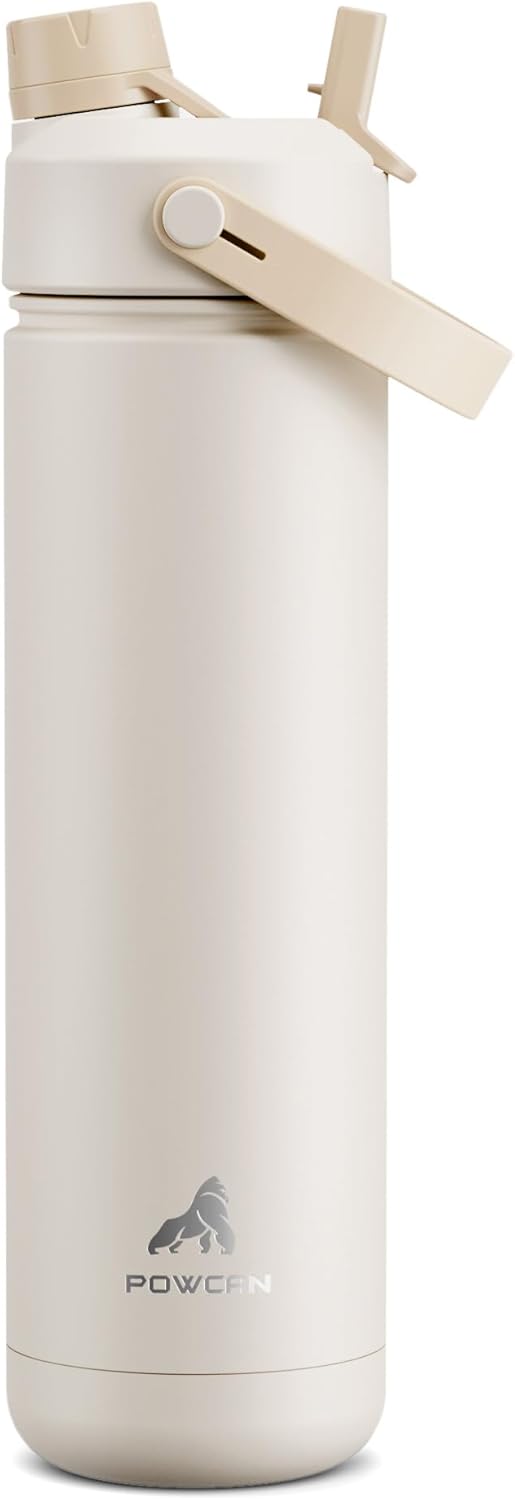 POWCAN 26 oz Insulated Water Bottle with 2-in-1 Straw and Spout Lid, Keep Cold 24H, Leak-Proof, Fits in Car Cup Holder, Stainless Steel Water Bottle for Sports, Travel, and School (Mint)