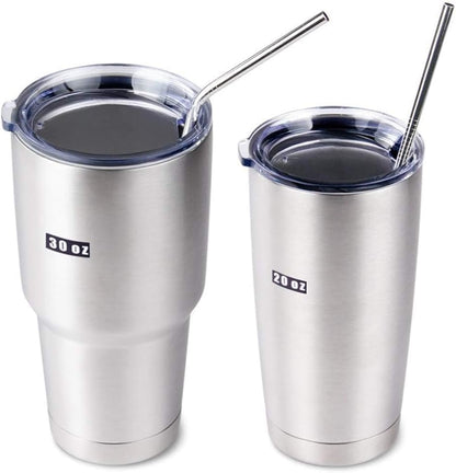 Set of 10 Stainless Steel Straws, HuaQi Straight Reusable Drinking Straws 10.5'' Long 0.24‘’ Dia for 30 oz Tumbler and 20 oz Tumbler, 2 Cleaning Brush Included (10 Straight Straw + 2 Brushes）