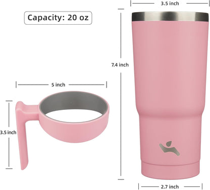 Konokyo 20 oz Tumbler with Handle and 2 Straw 2 Lid, Insulated Water Bottle Stainless Steel Vacuum Cup Reusable Travel Mug,Black