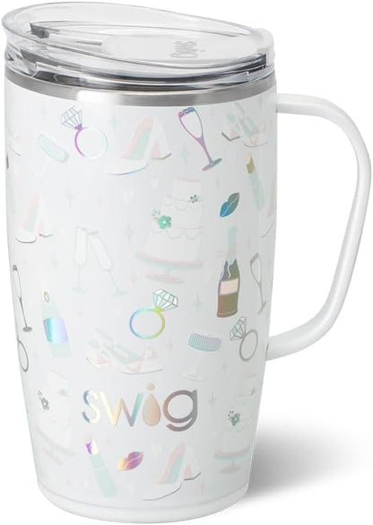 Swig Life 18oz Travel Mug, Insulated Tumbler with Handle and Lid, Cup Holder Friendly, Dishwasher Safe, Stainless Steel, Travel Coffee Cup (Honey Meadow)