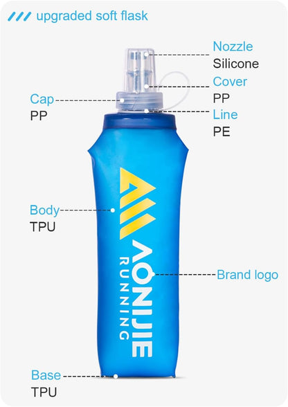 AONIJIE Handheld Water Bottle Running Small, 17oz (500ml) Soft Flask with Adjustable Strap Pocket, Lightweight Hand Water Bottle for Runners Marathon Hiking
