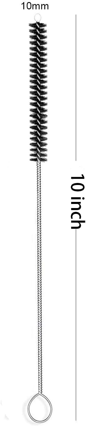 Long Straw Brush Cleaner (10 Pack), Flexible Nylon Tube Cleaning Brushes with 0.4" Bristles, Rust-Proof Stainless Steel Wire Washer for Reusable Tumblers, Sports Bottles & Pipes (10 Inch)