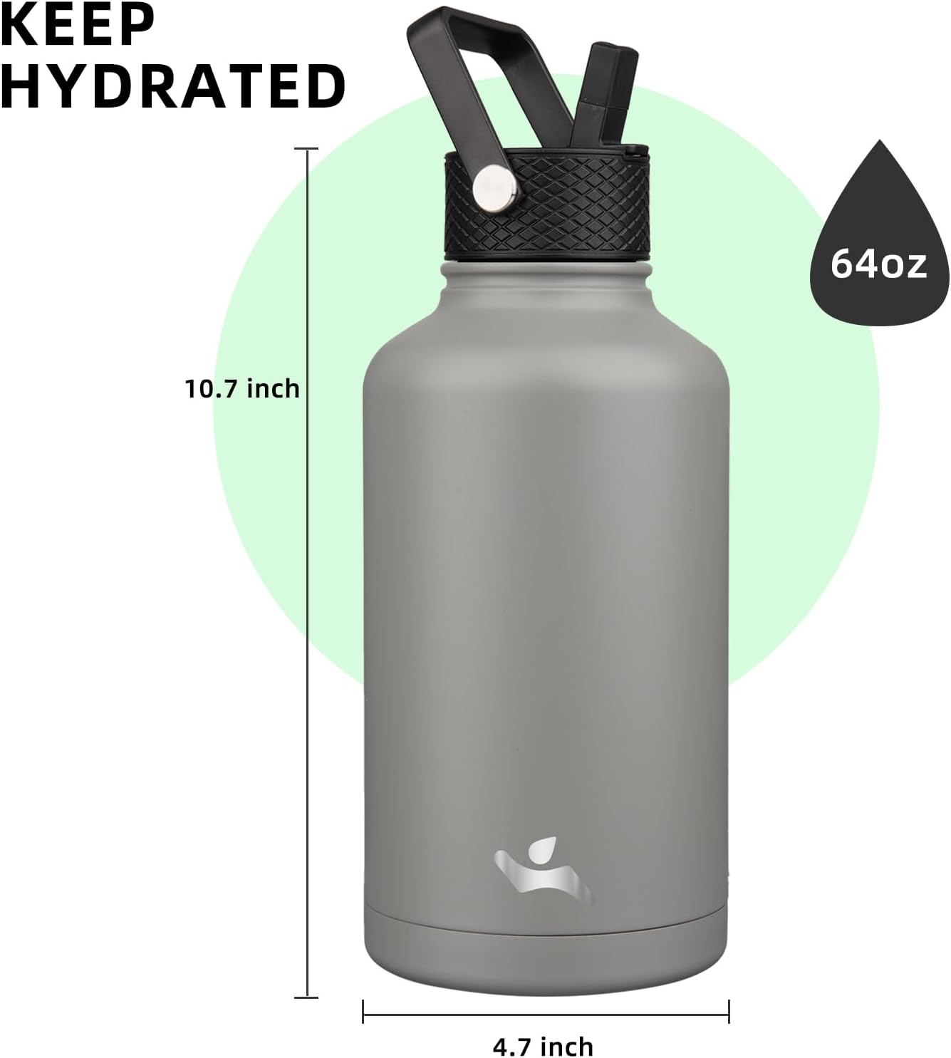 Konokyo 22oz Stainless Steel Bottles with 3 Lids Sport Insulated Water Bottle,Mint