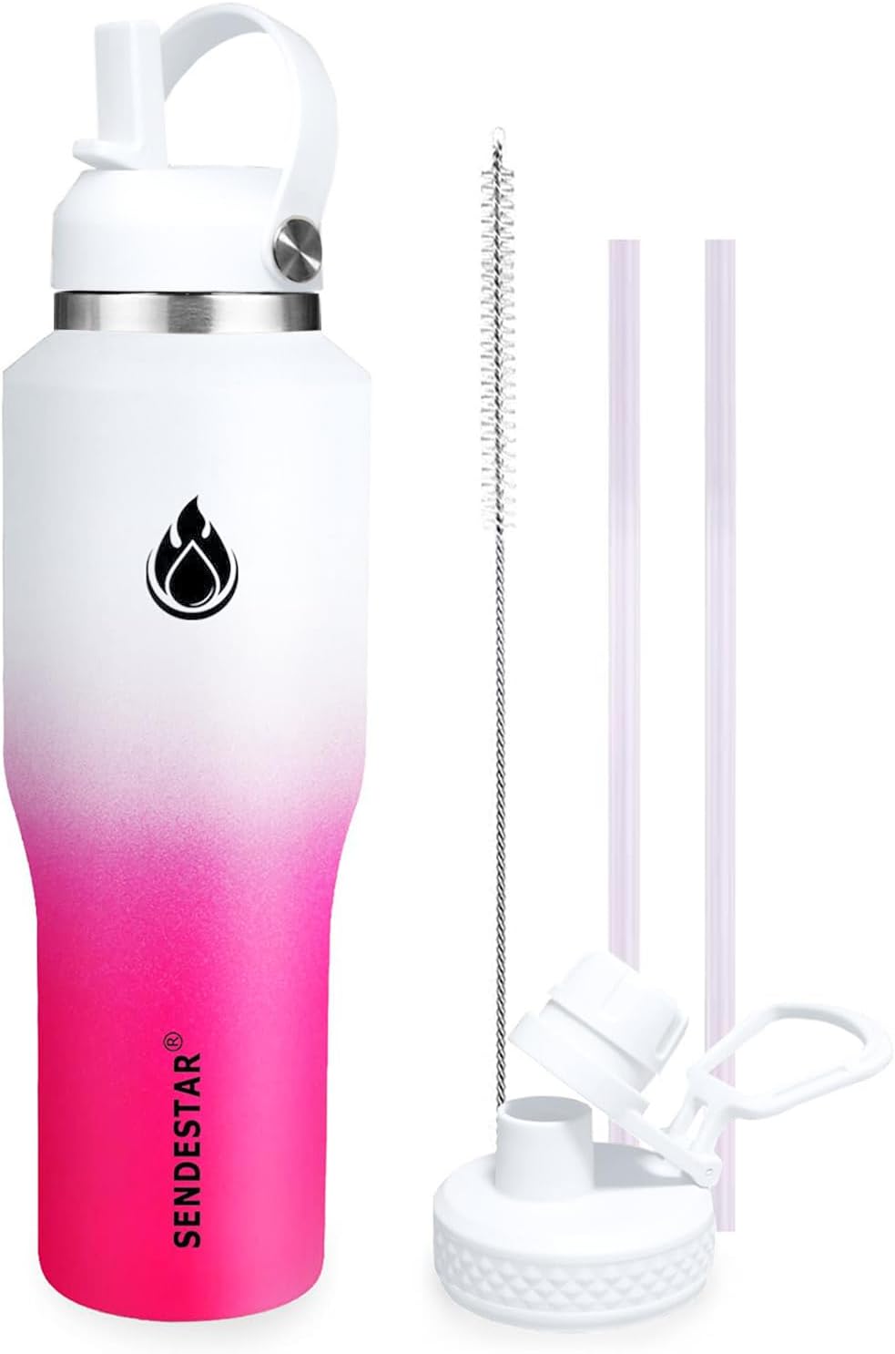 SENDESTAR 40oz Water Bottle Wide Mouth Stainless Steel Vacuum Insulated Double Wall with Straw Lids Fit in Any Car Cup Holder