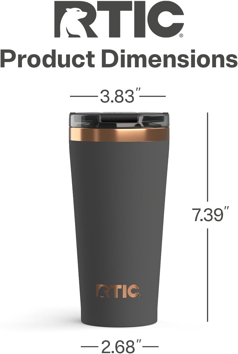RTIC 18oz Happy Hour Pint Tumbler with Lid, Insulated, Ceramic Lined, Stainless Steel Metal, Portable Travel Cup for Hot and Cold Drink, Black Cherry
