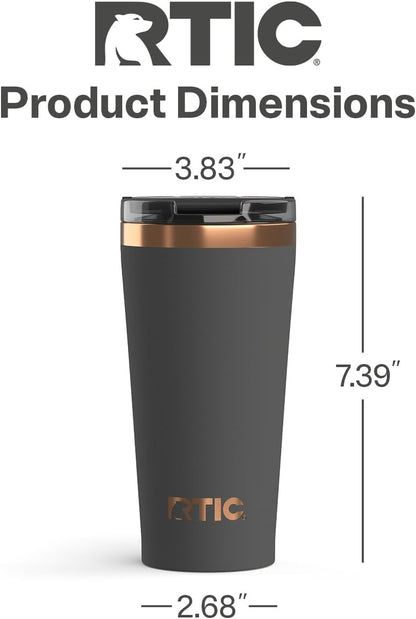 RTIC 18oz Happy Hour Pint Tumbler with Lid, Insulated, Ceramic Lined, Stainless Steel Metal, Portable Travel Cup for Hot and Cold Drink, Black Cherry