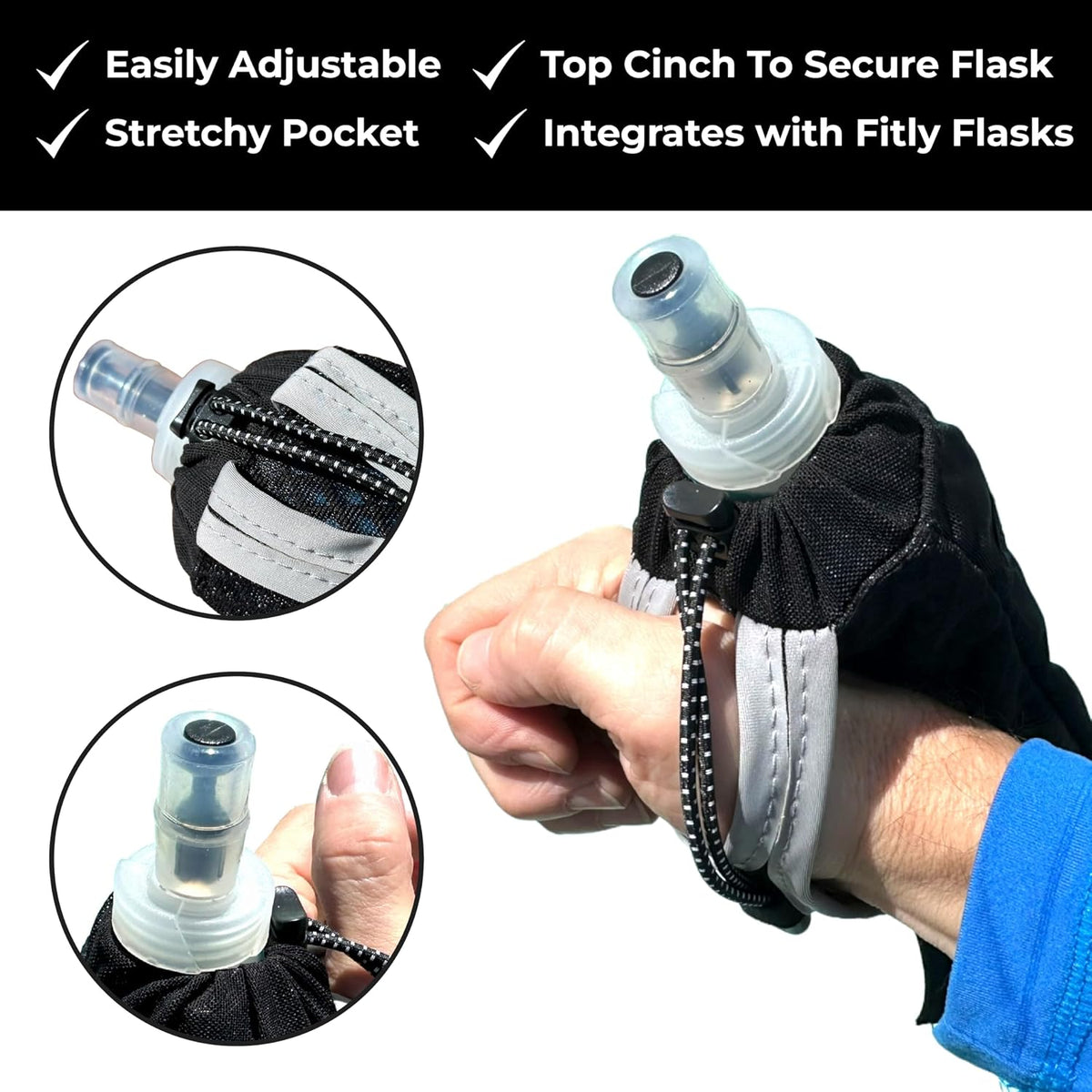 Handheld Running Water Bottle with Strap, 350ml Soft Flask