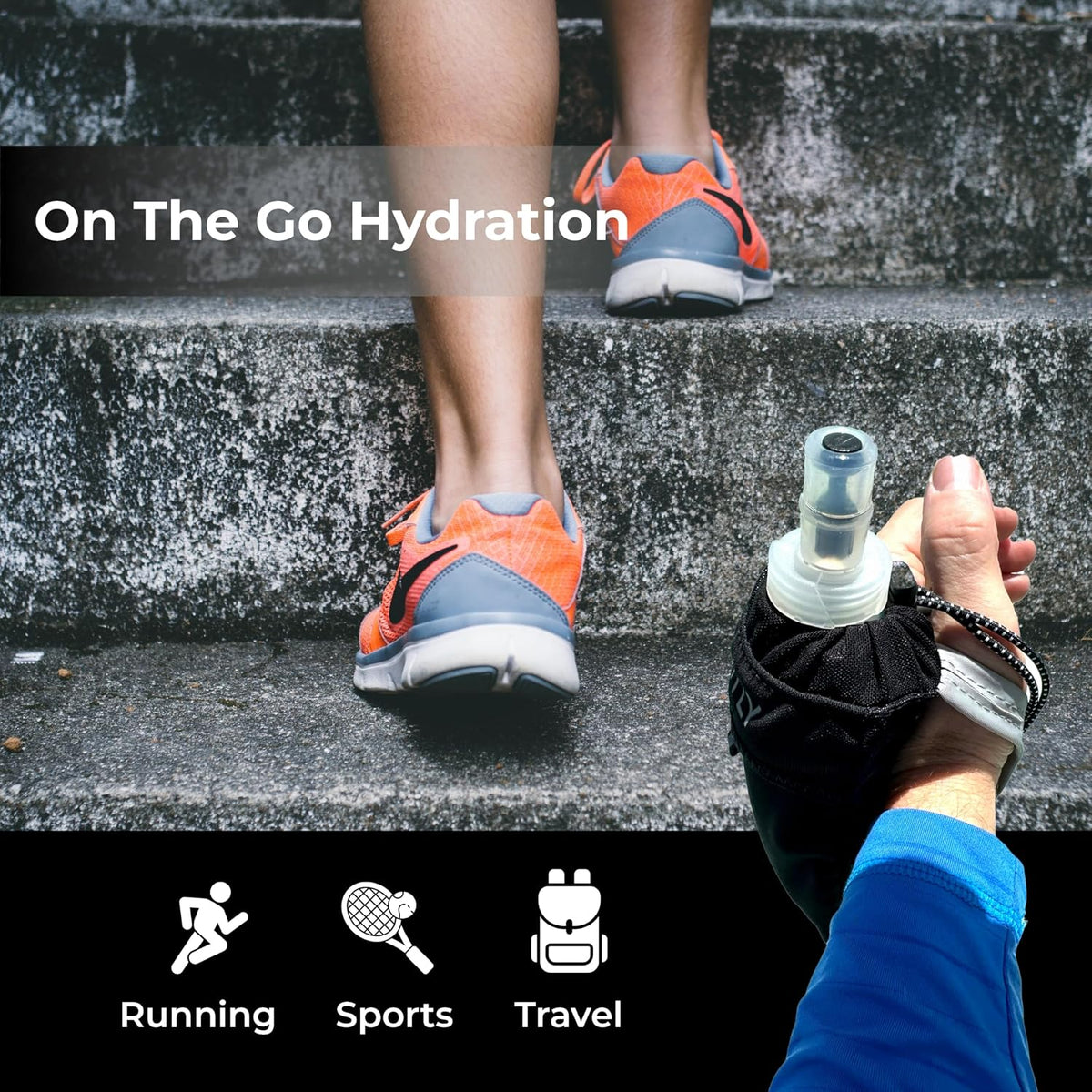 Handheld Running Water Bottle with Strap, 350ml Soft Flask
