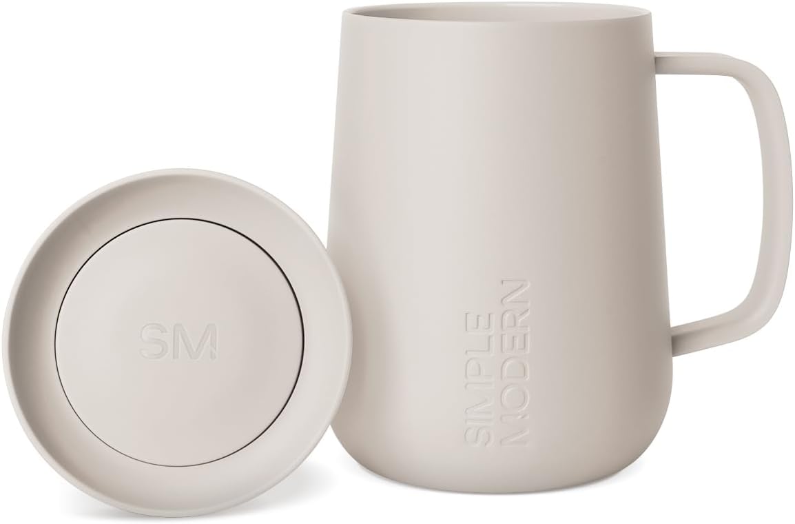 Simple Modern Voyager Signature Mug | Travel Coffee Tumbler with 360° Lid and Handle | Ceramic-Lined Insulated Stainless Steel Iced Cold Brew Cup | 12oz, Blue Dune