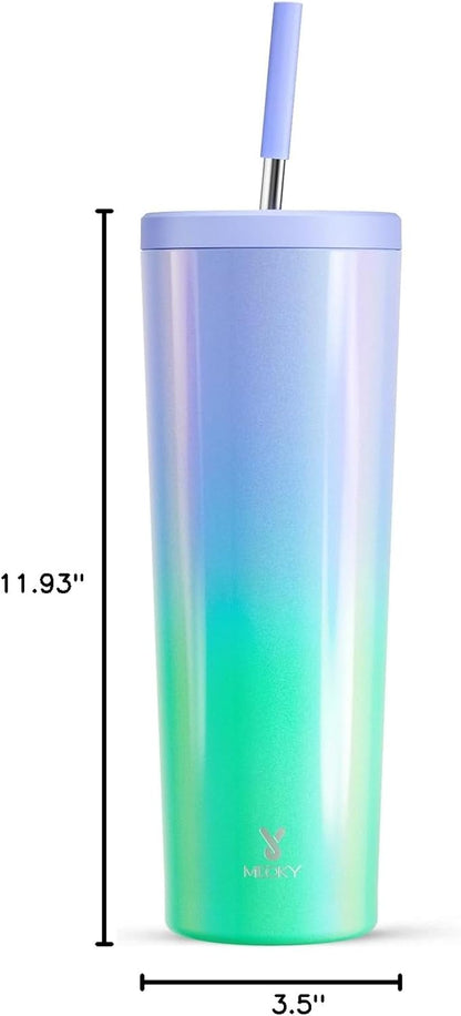 Meoky 24 oz Insulated Tumbler with Lid and Straw, Stainless Steel Vacuum Insulated Tumbler, Keeps Cold for 24 Hours, 100% Leak Proof, Fits in Car Cup Holder (Night)