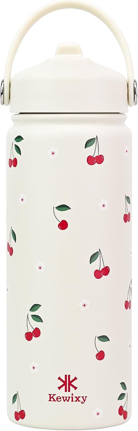 KEWIXY Kids Water Bottle for School, Easy Slide Lid, Leak Proof, Keep Cold 24H, Vacuum Insulated Tumbler, Metal Stainless Steel with Straw and Handle, for Boys&Girls (18OZ, Candy Pink)