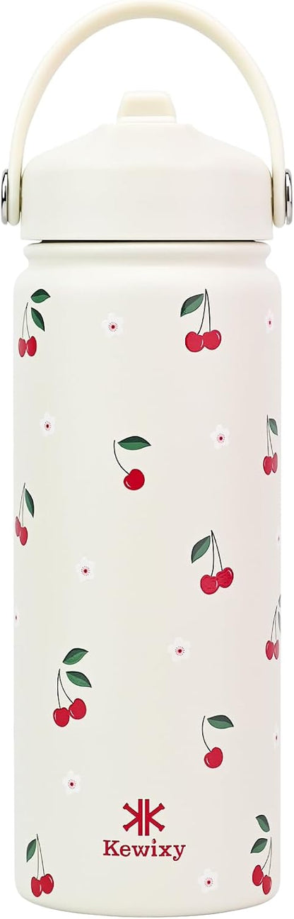 KEWIXY Kids Water Bottle for School, Easy Slide Lid, Leak Proof, Keep Cold 24H, Vacuum Insulated Tumbler, Metal Stainless Steel with Straw and Handle, for Boys&Girls (18OZ, Candy Pink)