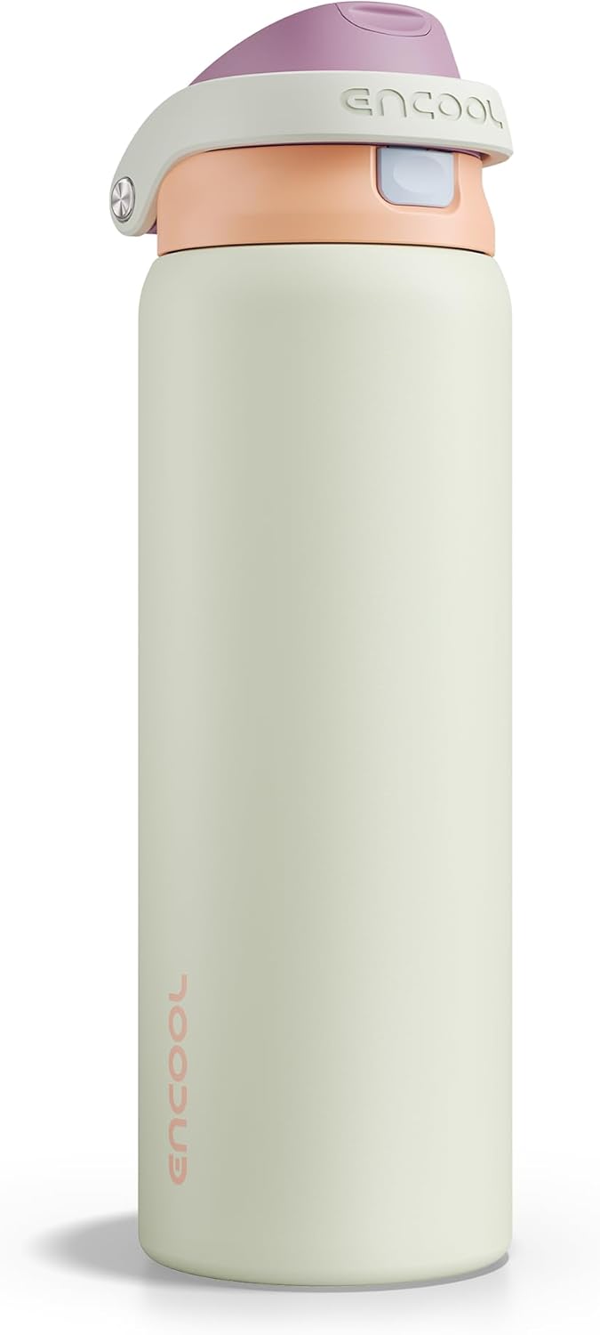 ENCOOL Leakproof Insulated Water Bottle with Straw Dual-Sip Water Bottle Bag-Safe Design for Work, Commute & Gym – Keeps Drinks Cold All Day, 24 oz, Lemonade Pink - Colors B