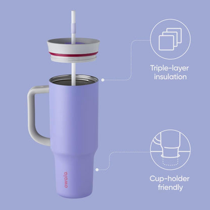 Owala Stainless Steel Triple Layer Insulated Travel Tumbler with Spill Resistant Lid and Straw, BPA Free, 24 oz, Grey/Blue (The Great Blue)