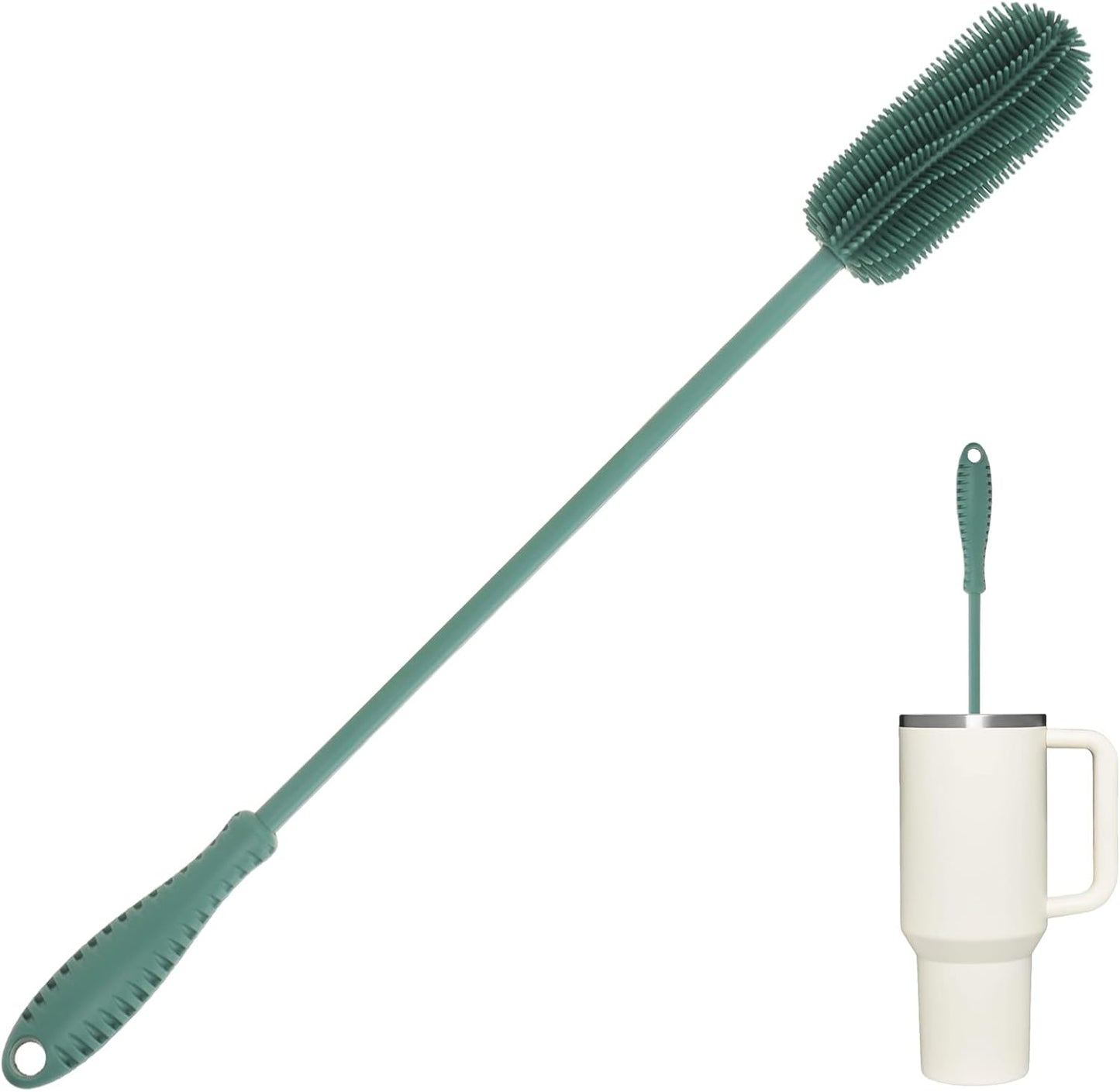 Silicone Bottle Cleaning Brush with Long Handle, 12.5" Water Bottle Cleaner for Baby Bottles, Hydro Flask, Sports Bottle, Vase, Glassware, Perfect for Smaller Diameter Bottle Openings (One Pack)