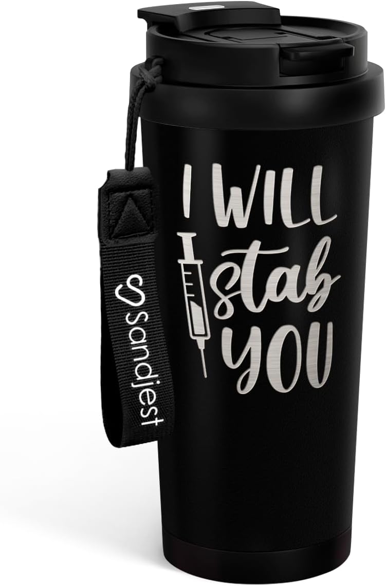 SANDJEST American Flag Tumbler - Stainless Steel 2-in-1 Lid Coffee Tumbler 18 oz, Patriotic Insulated Travel Mug Gift for Men Husband Dad, Birthday Christmas