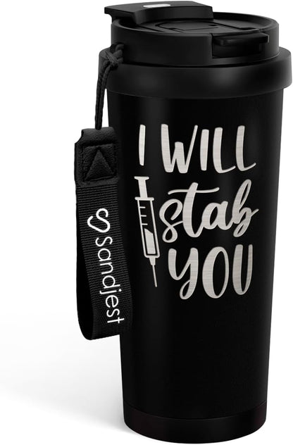 SANDJEST American Flag Tumbler - Stainless Steel 2-in-1 Lid Coffee Tumbler 18 oz, Patriotic Insulated Travel Mug Gift for Men Husband Dad, Birthday Christmas