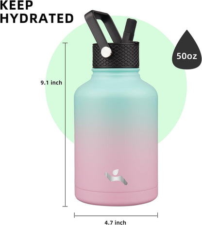 Konokyo 22oz Stainless Steel Bottles with 3 Lids Sport Insulated Water Bottle,Mint