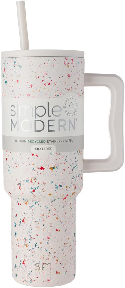 Simple Modern 40 oz Trek Tumbler with Handle and Straw Lid | Cup Holder Friendly Insulated Stainless Steel Travel Mug | Sea Glass Sage - Colors C
