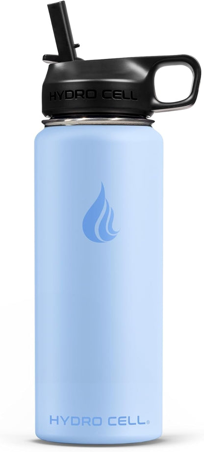 HYDRO CELL Stainless Steel Insulated Water Bottle with Straw - For Cold & Hot Drinks - Metal Vacuum Flask with Screw Cap and Modern Leakproof Sport Thermos for Adults (Neon 18oz)
