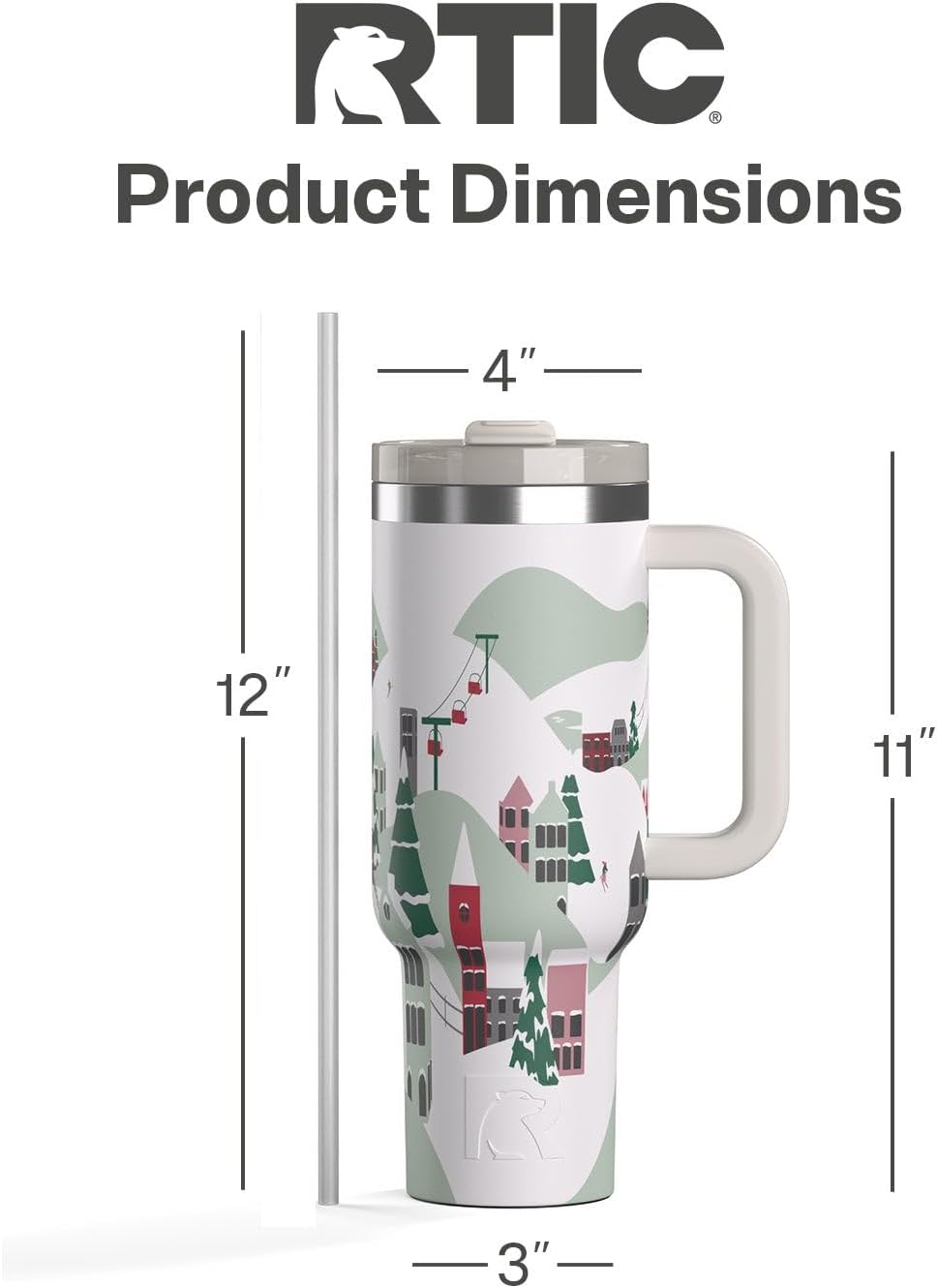 RTIC 30 oz Road Trip Tumbler Double-Walled Ceramic Lined InsulatedStainless Steel Portable Travel Coffee Mug Cup with Lid, Handle and Straw, Periwinkle Bouquet