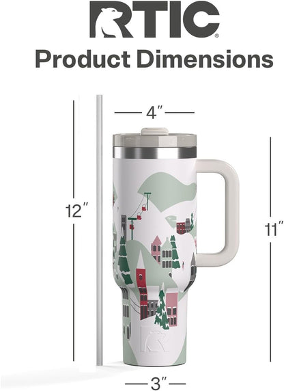 RTIC 30 oz Road Trip Tumbler Double-Walled Ceramic Lined InsulatedStainless Steel Portable Travel Coffee Mug Cup with Lid, Handle and Straw, Periwinkle Bouquet