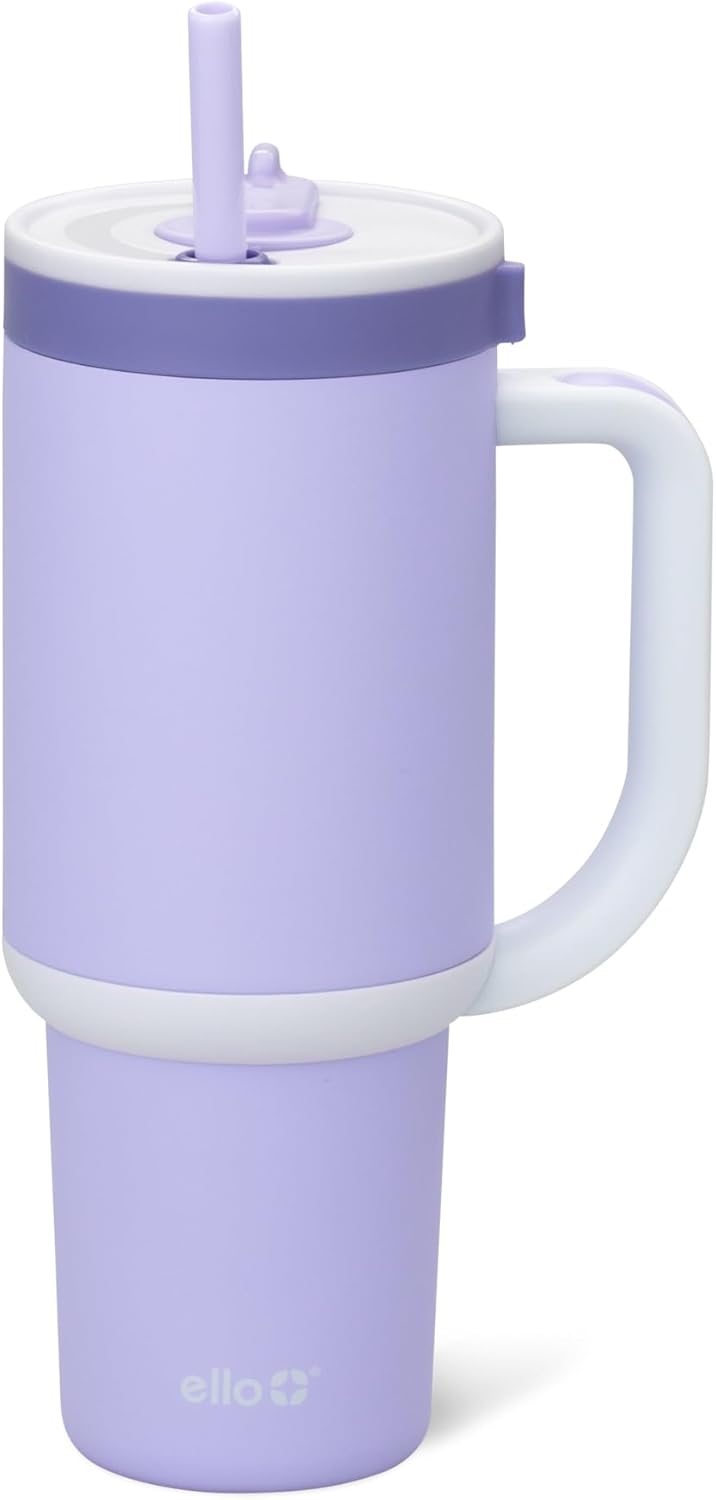 Ello Oasis 40 oz Tumbler with Handle & Retracting Straw | Reusable Insulated Stainless Steel Cup 100% Leakproof, Gifts for Teens Women Men | Keeps cold for 24 Hours, Cup Holder Friendly, Daisies