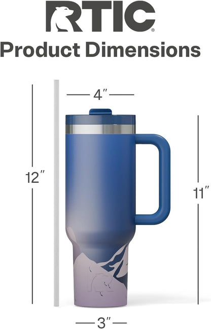 RTIC 30 oz Road Trip Tumbler Double-Walled Ceramic Lined InsulatedStainless Steel Portable Travel Coffee Mug Cup with Lid, Handle and Straw, Periwinkle Bouquet