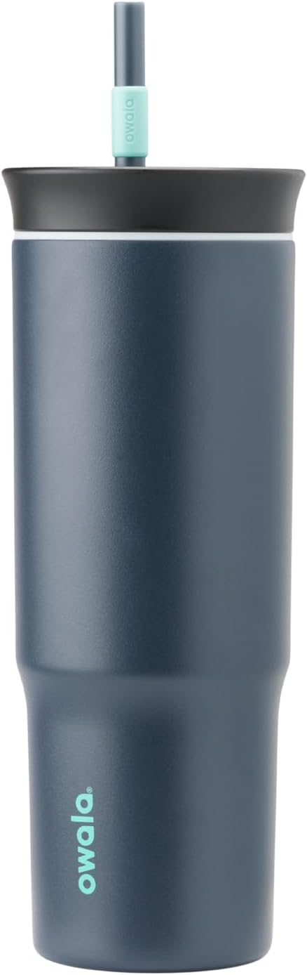Owala Stainless Steel Triple Layer Insulated Travel Tumbler with Spill Resistant Lid and Straw, BPA Free, 24 oz, Grey/Blue (The Great Blue)