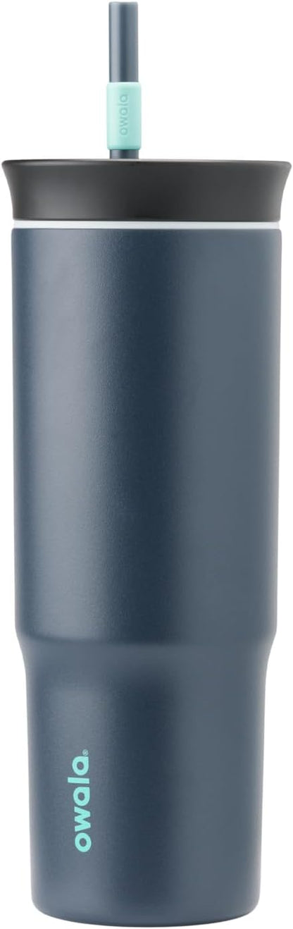 Owala Stainless Steel Triple Layer Insulated Travel Tumbler with Spill Resistant Lid and Straw, BPA Free, 24 oz, Grey/Blue (The Great Blue)